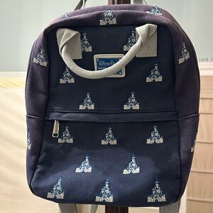Loungefly Disney World canvas backpack purse blue Cinderella Castle